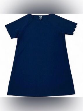 Coastal Preppy Americana Navy Blue A-Line Dress with Scalloped Sleeves
